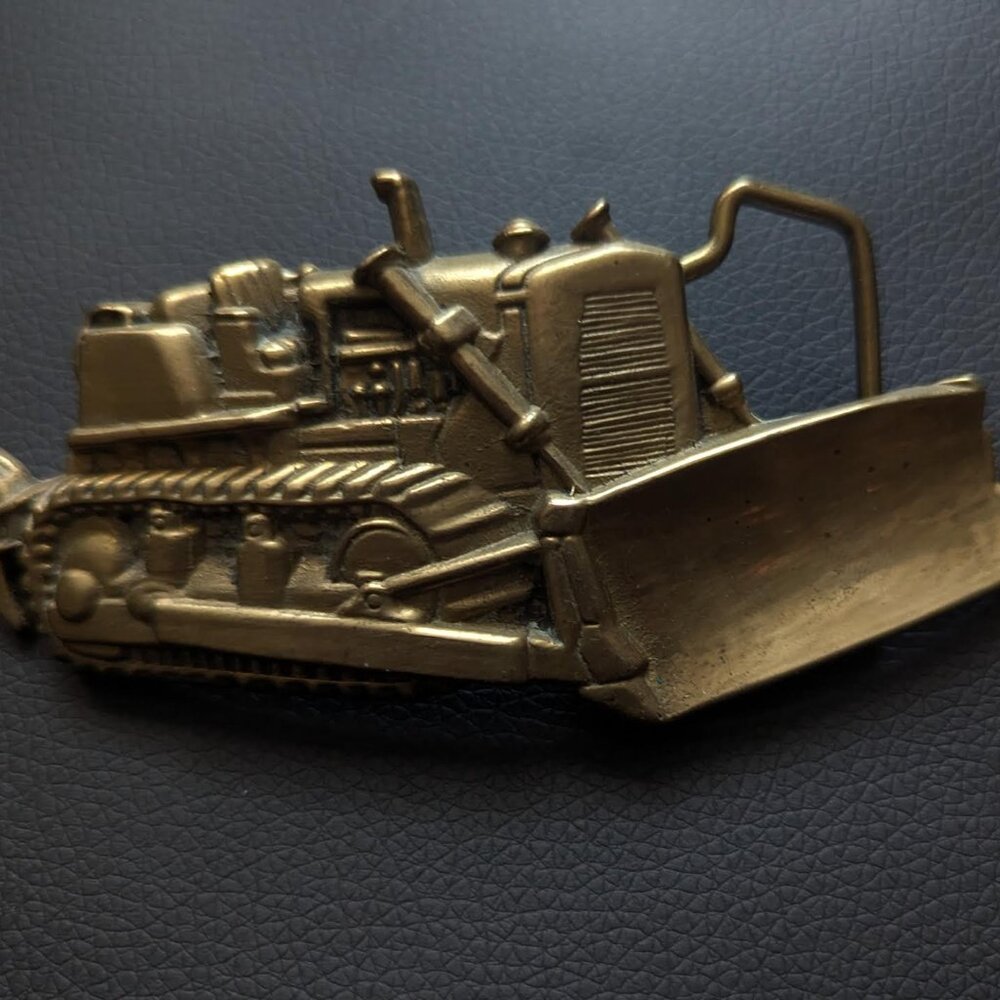 Vintage Baron Buckle- Solid Brass Bulldozer Belt Buckle
